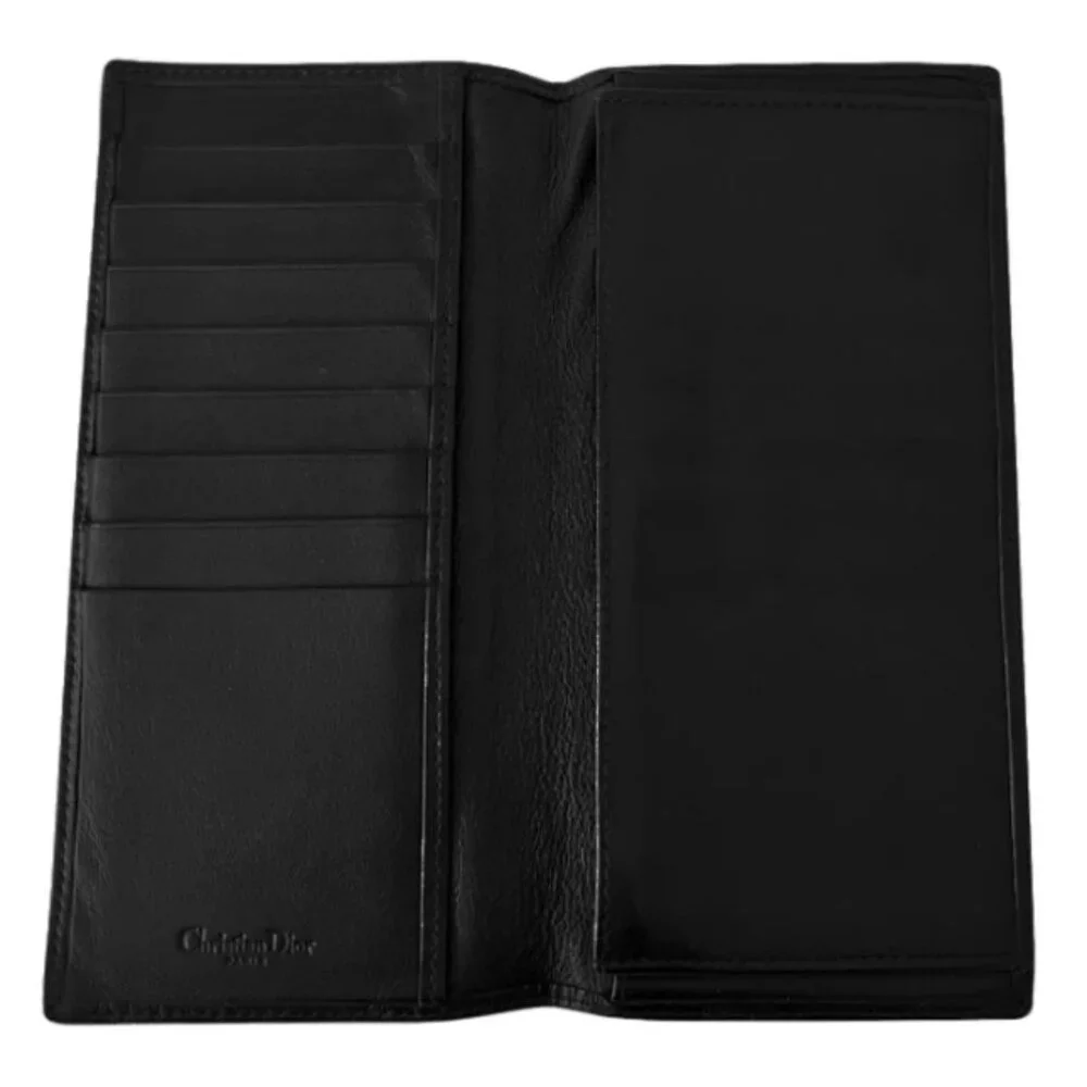 Christian Dior Vintage Leather Bi-fold Long Wallet Black Authentic Rank AB